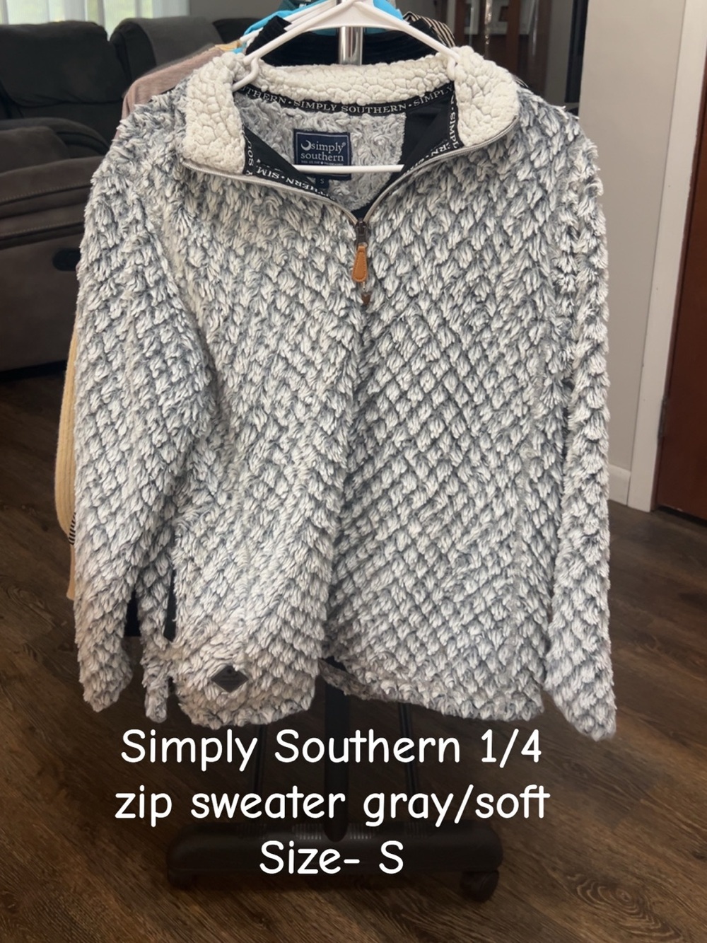 Simply Southern Light Gray Sherpa-Lined 1/4 Zip Teddy Jacket